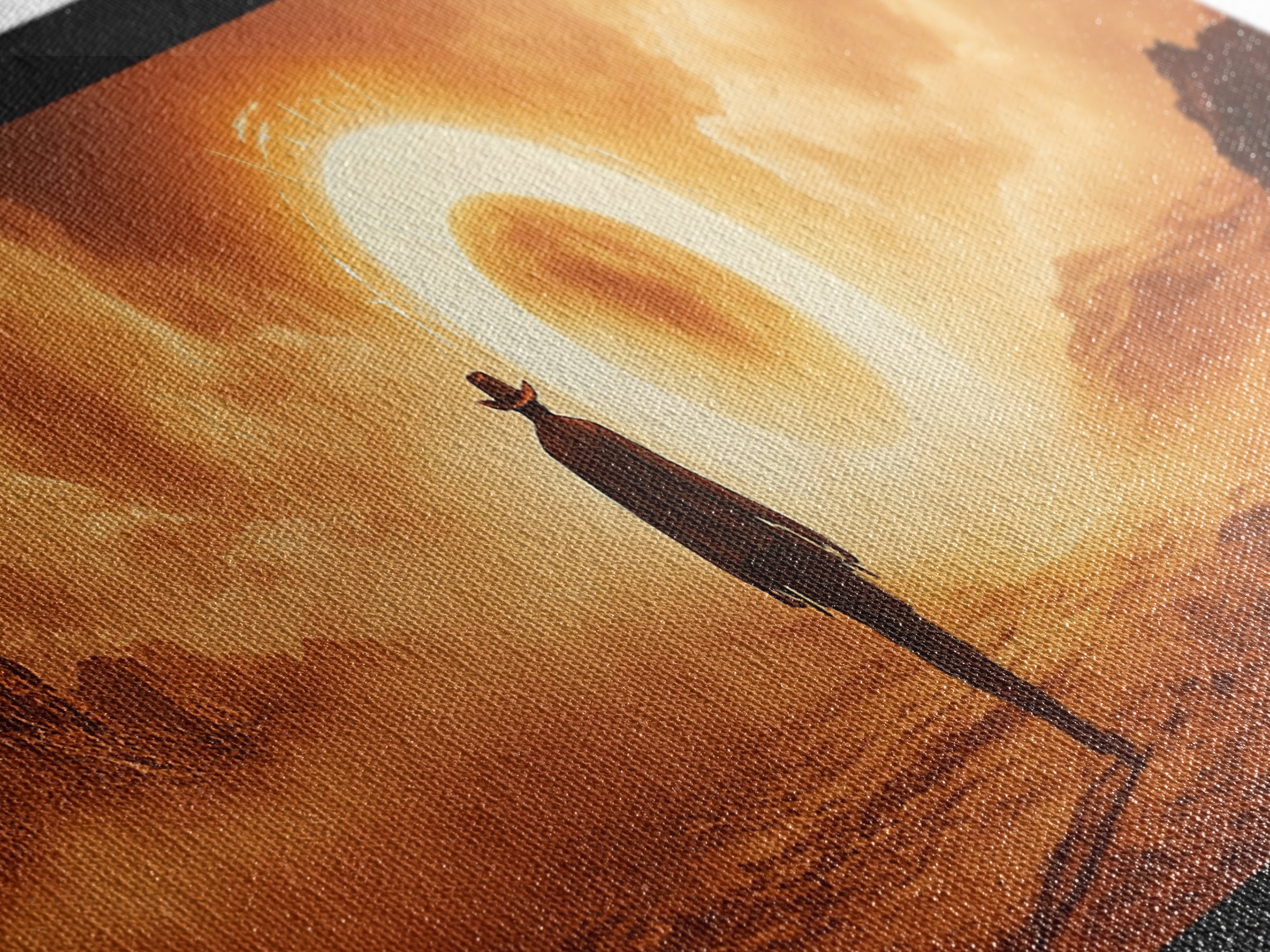 Surreal Desert Eclipse Cowboy Framed Canvas Print, Cinematic Western Landscape Wall Art For Man Cave Decor And Office Decor