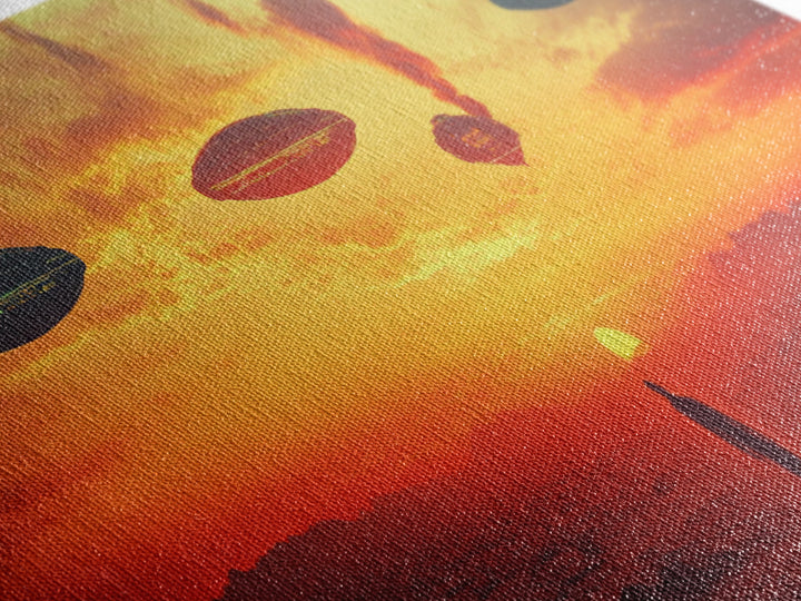 UFO Fleet Over Red Desert Sunset, Lone Traveler In Dystopian Landscape, Sci Fi Wall Art, Futuristic Canvas Print, Space Decor