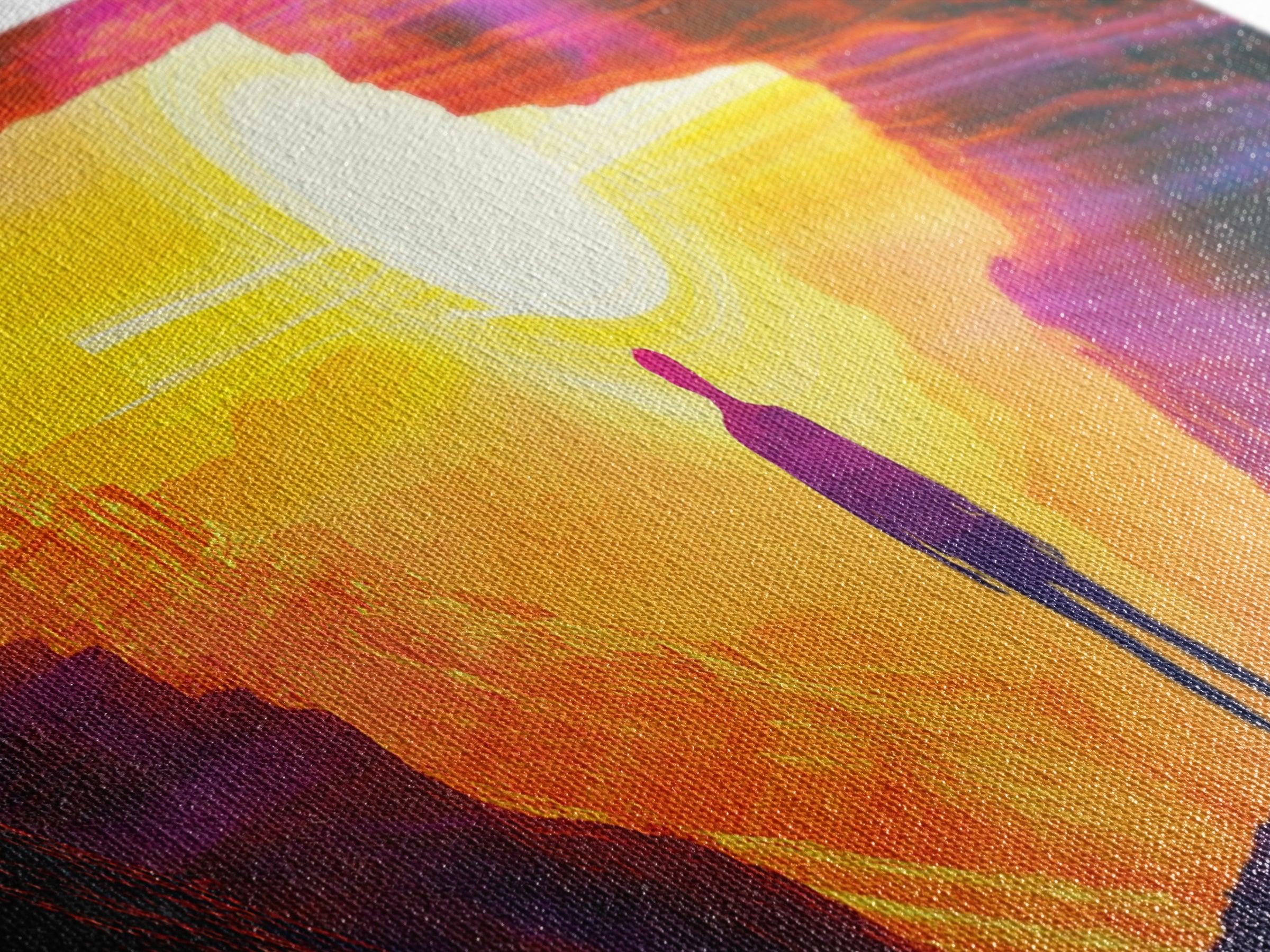 Lone Figure In Glowing Canyon Portal Canvas Print, Abstract Desert Landscape Wall Art, Modern Sci Fi Home Decor, Oversized Living Room Decor