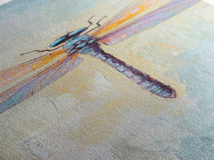 Iridescent Dragonfly Framed Canvas Print, Nature Wall Art, Insect Illustration, Coastal Blue Decor, Gift For Nature Lover