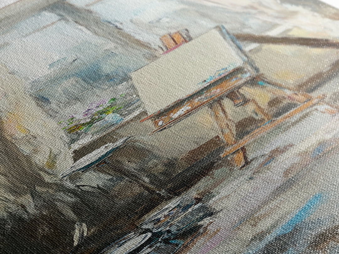 Sunlit Artist Studio Easel Wall Art, Impressionist Oil Painting, Creative Office Decor, Neutral Home Decor, Gift For Artist