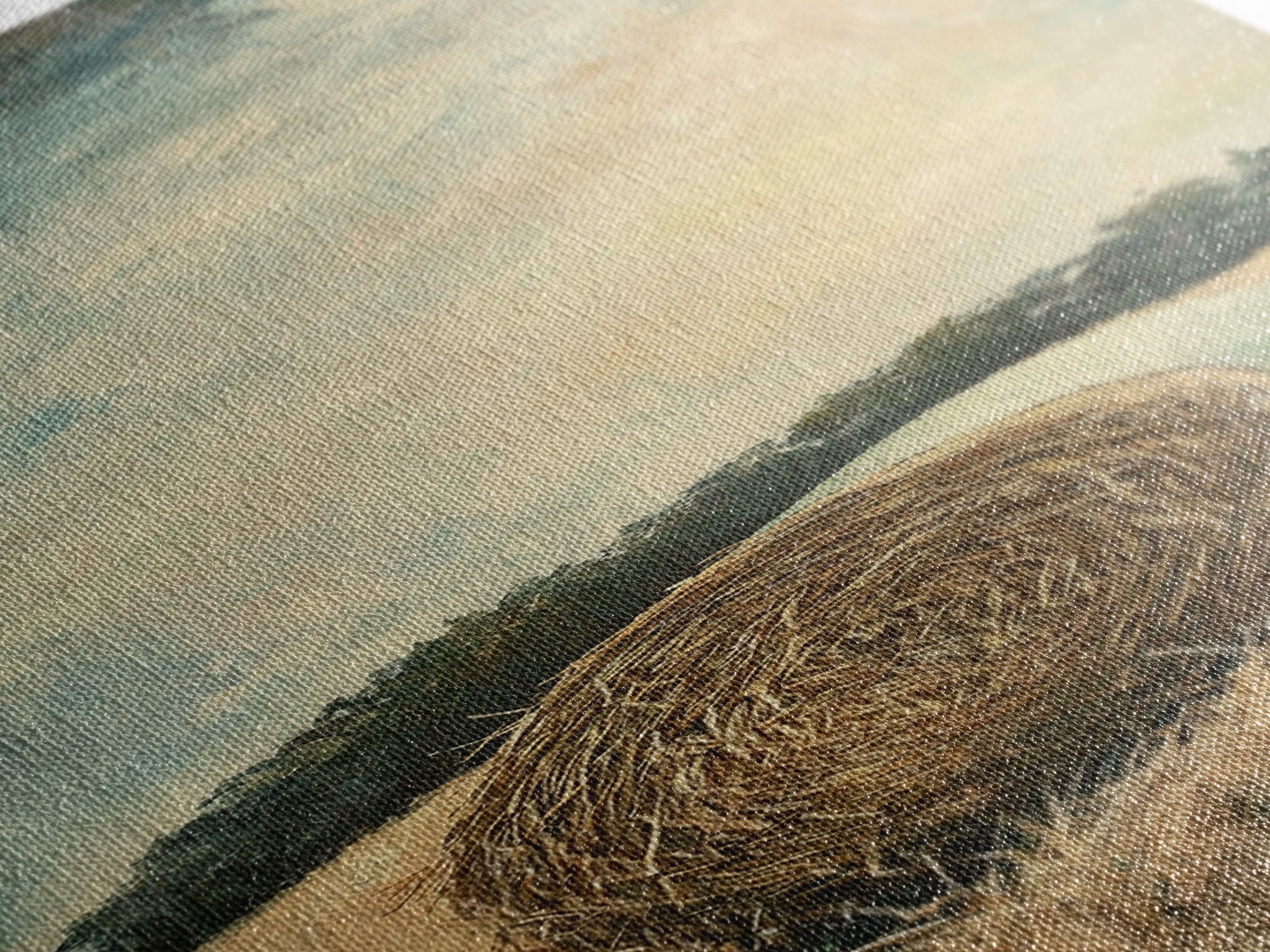 Golden Hay Bale Field Wall Art, Rustic Country Landscape Canvas Print, Farmhouse Decor, Large Nature Art For Living Room