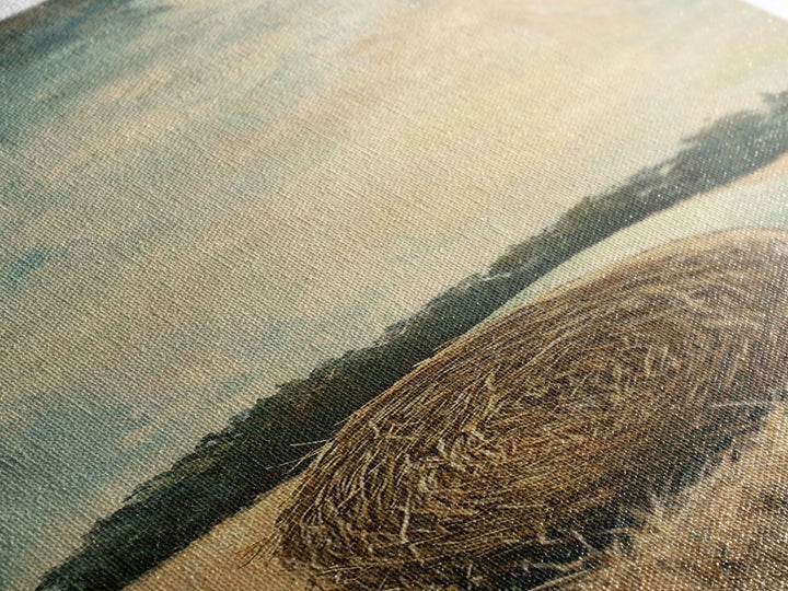 Golden Hay Bale Field Wall Art, Rustic Country Landscape Canvas Print, Farmhouse Decor, Large Nature Art For Living Room