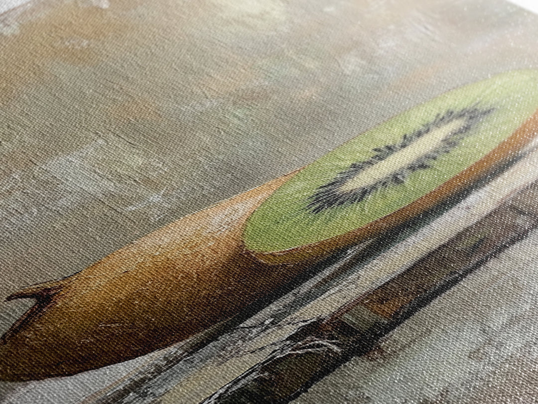 Kiwi Fruit Still Life Canvas Print, Minimalist Kitchen Wall Art, Neutral Food Painting, Rustic Dining Room Decor, Gift For Foodie