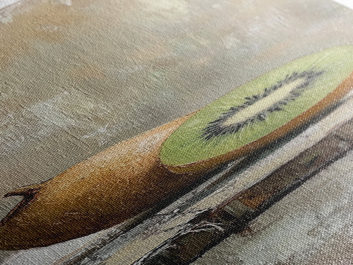 Kiwi Fruit Still Life Canvas Print, Minimalist Kitchen Wall Art, Neutral Food Painting, Rustic Dining Room Decor, Gift For Foodie