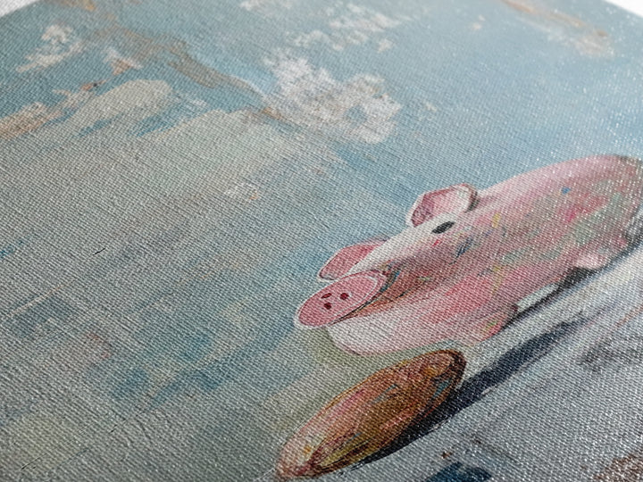 Pink Piggy Bank Still Life Canvas Print, Whimsical Nursery Wall Art, Cute Animal Decor, Playroom And Kids Room Gift, Home Decor