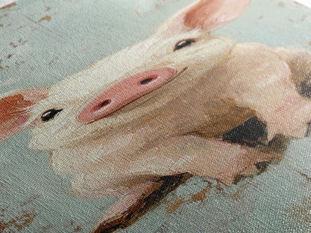 Adorable Baby Pig Portrait Wall Art, Farm Animal Nursery Decor, Rustic Farmhouse Canvas Print, Cute Piglet Gift For Kids