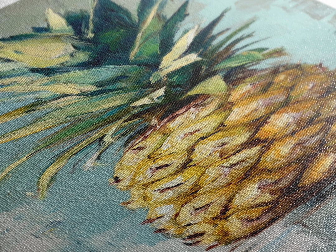 Bright Pineapple Still Life Canvas Print, Tropical Kitchen Wall Art, Coastal Home Decor, Fruit Poster For Beach House Gift