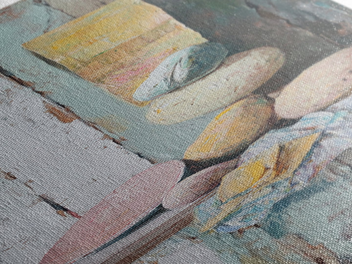 Pastel Stone Stack Still Life Framed Canvas Print, Wabi Sabi Wall Art, Neutral Rustic Decor, Organic Modern Art Gift For Her