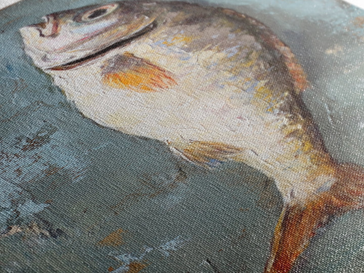 Single Silver Fish Still Life Canvas Print, Nautical Kitchen Wall Art, Coastal Home Decor, Seafood Gift For Fisherman Art Print