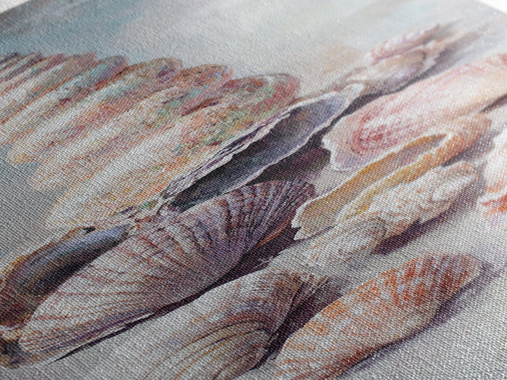 Textured Seashell Collection Canvas Print, Coastal Wall Art, Beach House Decor, Nautical Ocean Art, Neutral Bathroom Decor