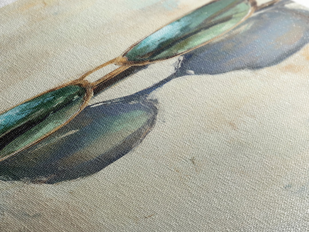 Teal Sunglasses With Beach Reflections Wall Art, Coastal Canvas Print, Summer Home Decor, Beach House Gift For Her, Living Room Decor