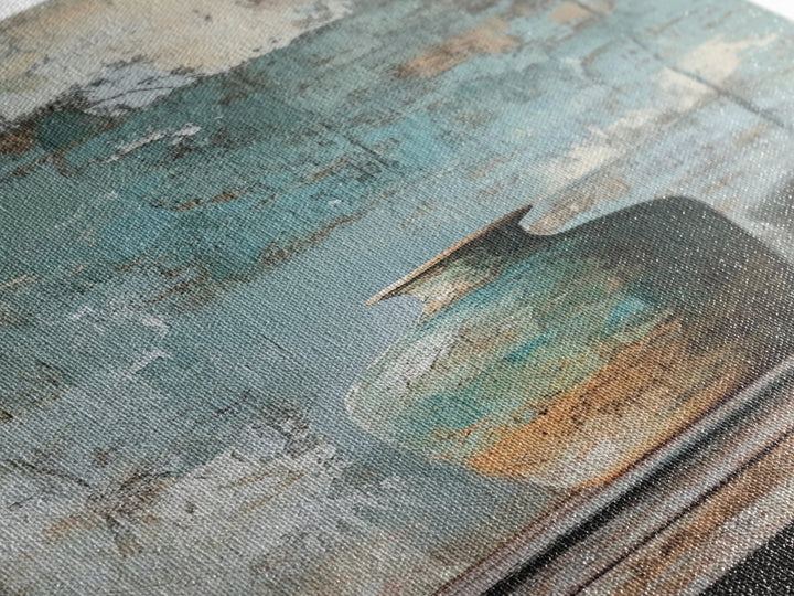 Turquoise Vase Textured Still Life Canvas Print, Rustic Wall Art, Neutral Home Decor, Modern Farmhouse Living Room Decor