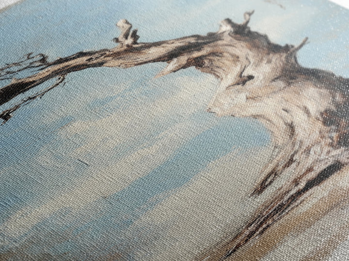 Lone Weathered Tree Wall Art, Rustic Landscape Painting, Minimalist Nature Print, Neutral Farmhouse Living Room Decor Gift