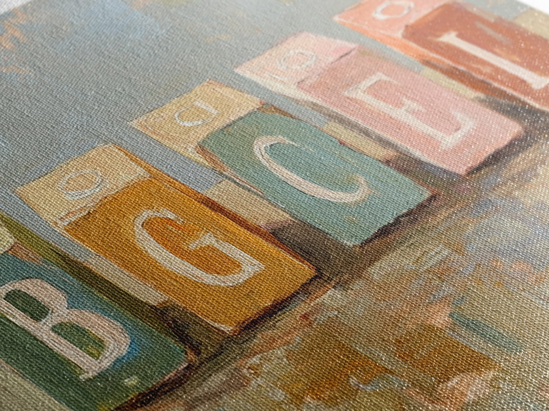 Pastel Alphabet Baby Blocks Wall Art, Nursery Canvas Print, Playroom Decor, Baby Shower Gift, Kids Room Wall Decor, Neutral Home Decor