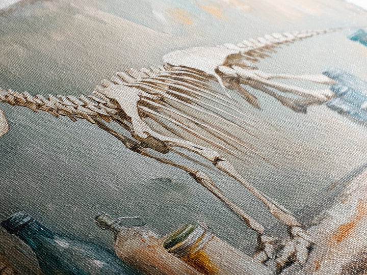 Dinosaur Skeleton Still Life Wall Art, Paleontology Canvas Print, Science Office Decor, Boys Room Decor, Unique Gift, Nursery Wall Art
