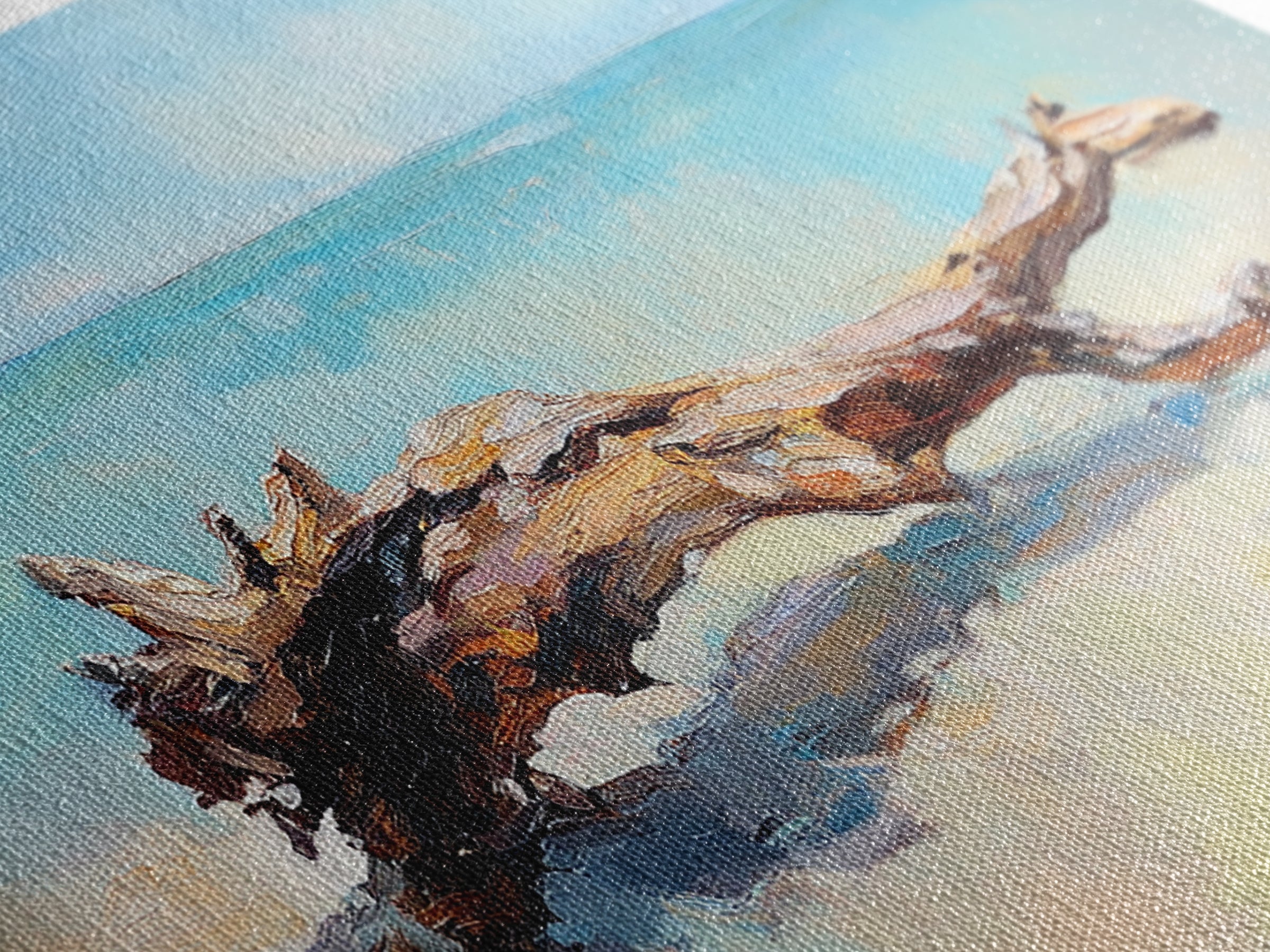 Sunlit Driftwood On Turquoise Shore Wall Art, Coastal Canvas Print, Beach House Decor, Ocean Art, Nautical Home Decor, Living Room Decor