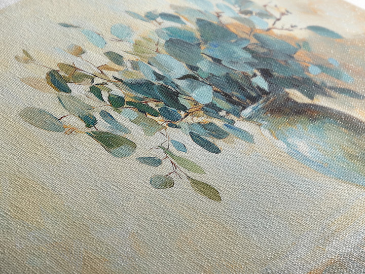 Blue Eucalyptus Vase Still Life Wall Art, Botanical Canvas Wall Decor, Neutral Living Room Decor, Rustic Farmhouse Art Print