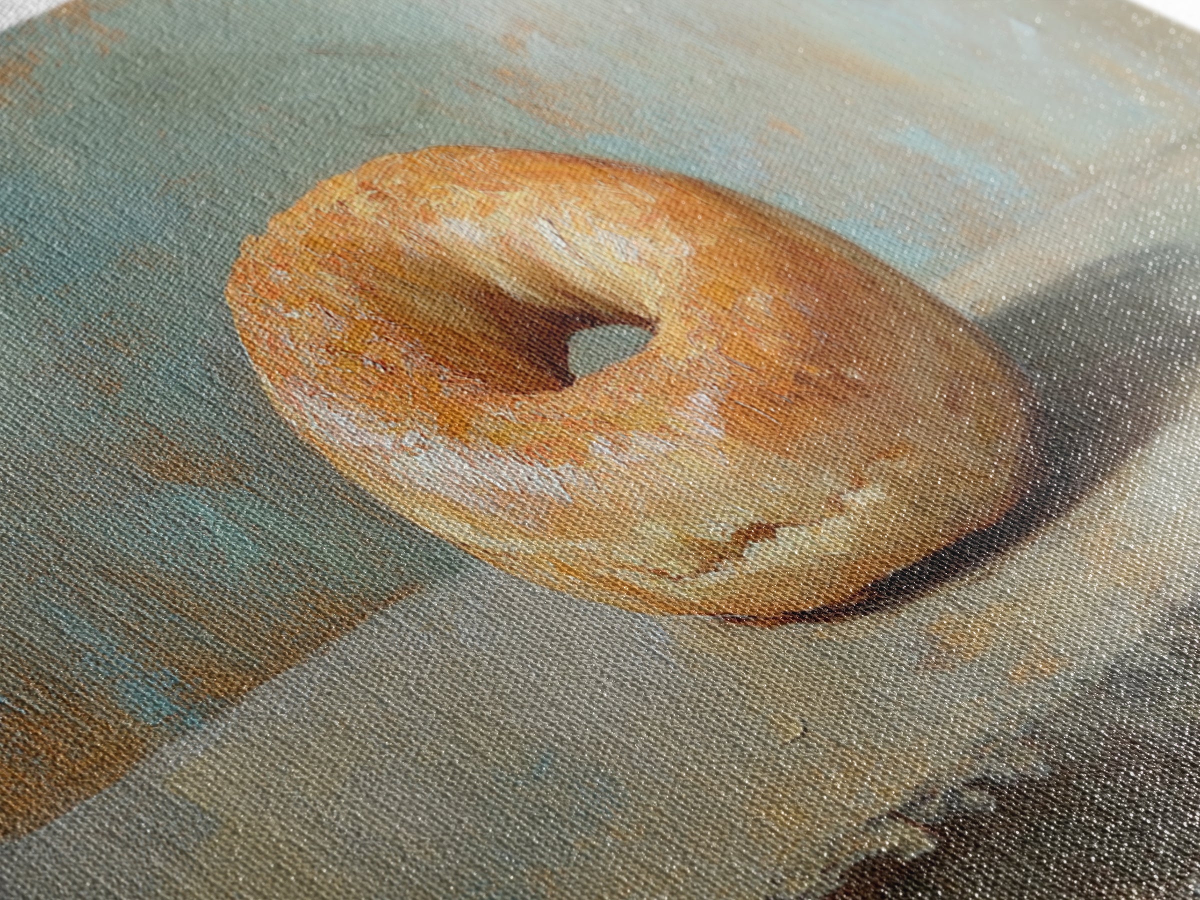 Glazed Bagel Still Life Canvas Print, Bakery Cafe Wall Art, Cute Kitchen Decor, Food Lover Gift, Rustic Dining Room Print