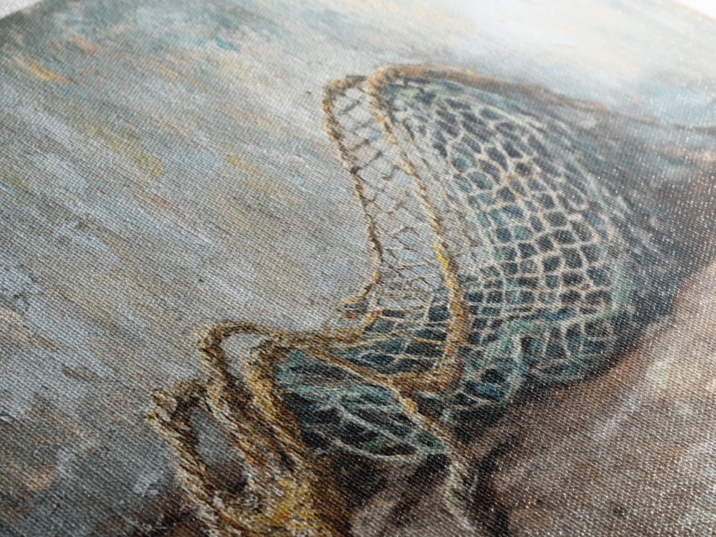 Weathered Fishing Net Framed Canvas Print, Nautical Wall Art, Coastal Home Decor, Rustic Seascape, Beach House Gift For Him