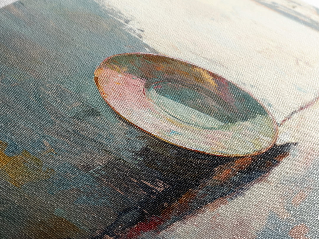 Sunlit Ceramic Bowl Still Life In Soft Blue, Canvas Print, Minimalist Wall Art, Modern Kitchen Decor, Neutral Home Decor