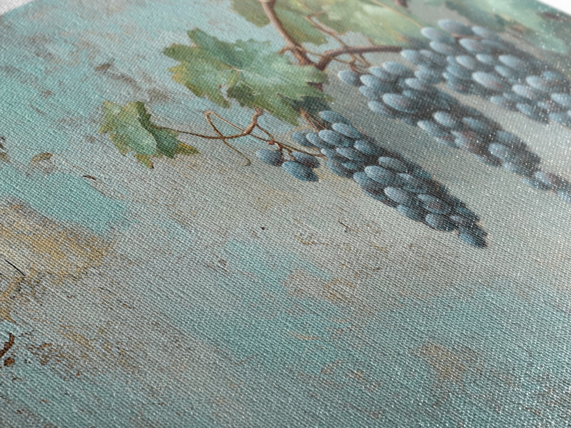 Blue Grapes On Vine Wall Art, Rustic Kitchen Decor, Vineyard Painting, Wine Country Print, Farmhouse Dining Room Canvas Art