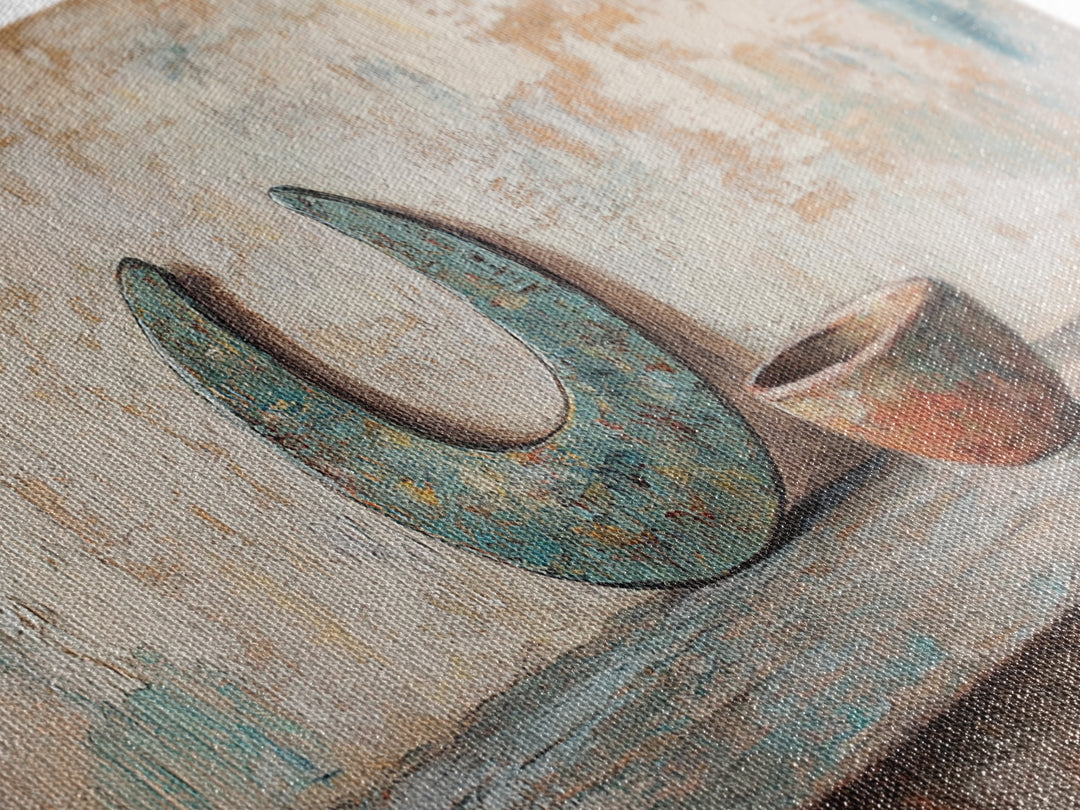Turquoise Crescent Moon And Rustic Bowl Wall Art, Wabi Sabi Decor, Southwestern Still Life, Neutral Framed Canvas Print, Home Decor