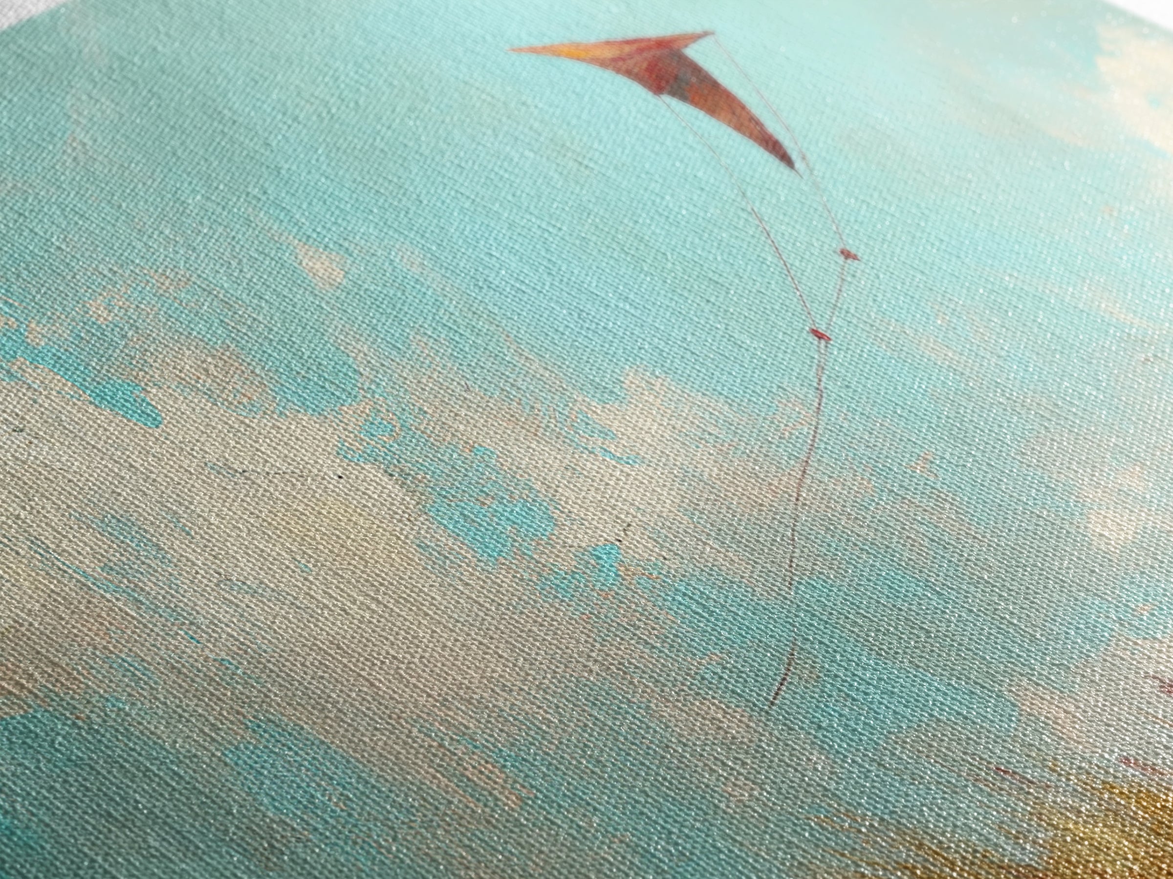 Red Kite In Blue Summer Sky Wall Art, Whimsical Canvas Print For Kids Room Decor, Nursery Decor And Coastal Home Decor Gift