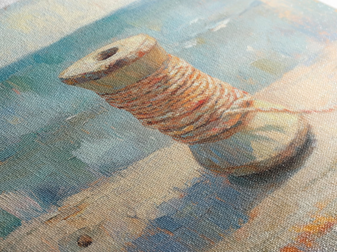 Orange Twine Spool By Blue Window Wall Art, Nautical Canvas Print For Coastal Decor, Rustic Home Decor And Office Decor Gift