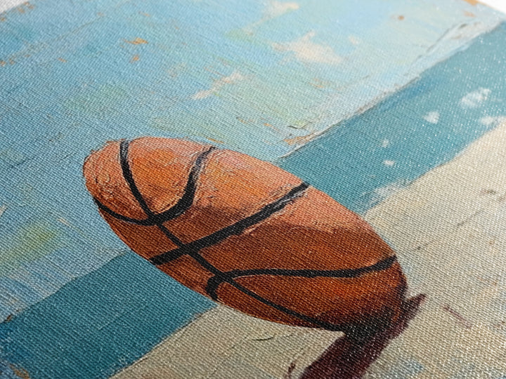 Basketball On Sandy Beach Canvas Print, Coastal Wall Art, Boys Room Decor, Sports Poster, Ocean Wall Decor, Gift For Him