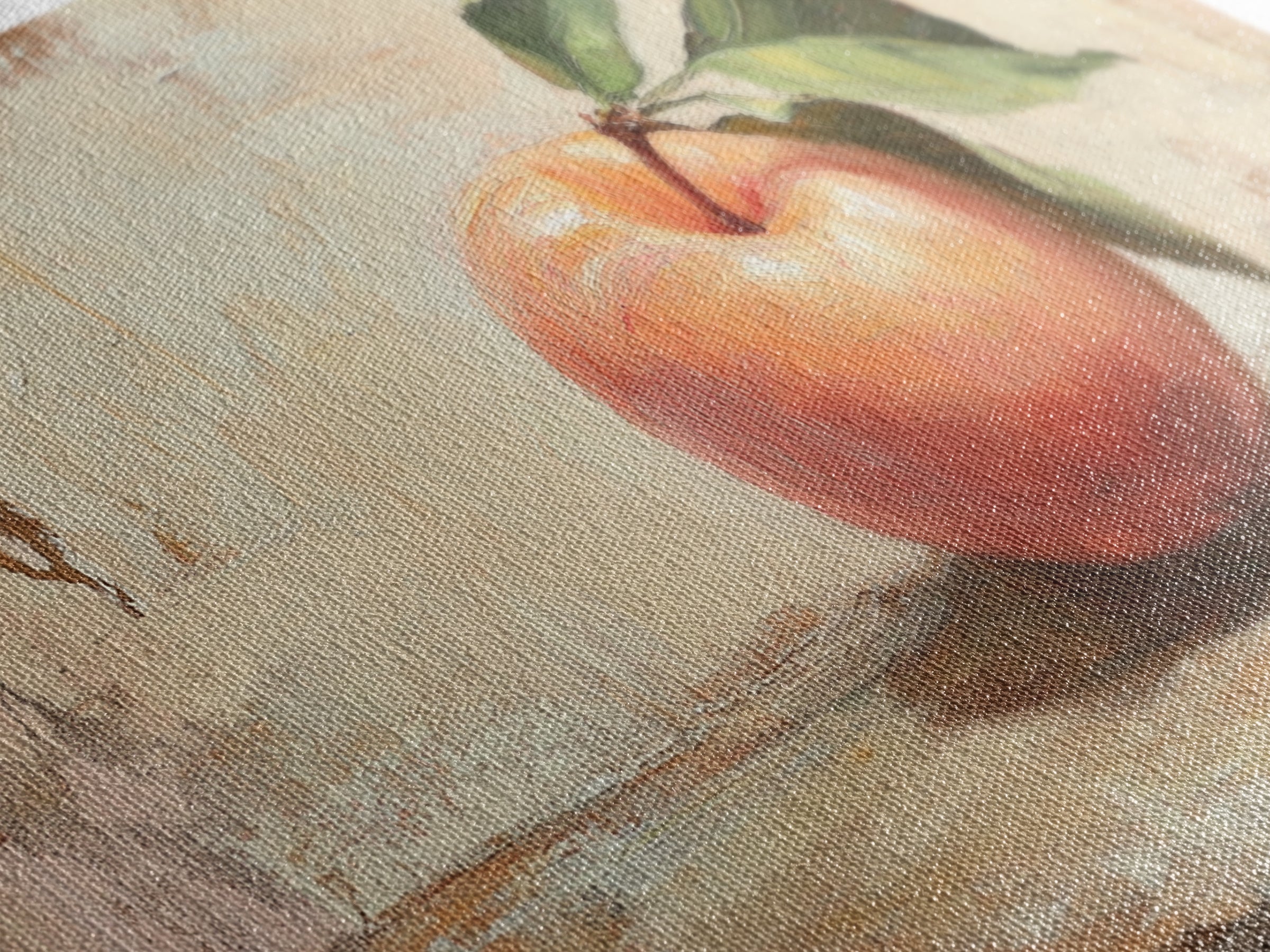 Rustic Red Apple With Green Leaves Canvas Print, Kitchen Wall Art, Farmhouse Still Life Decor, Fruit Painting Home Decor