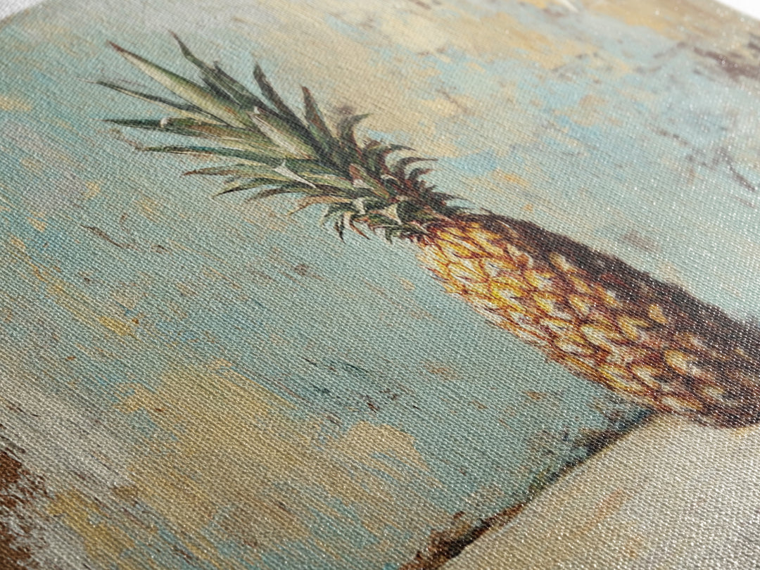 Single Pineapple Still Life Canvas Print, Tropical Kitchen Wall Art, Coastal Fruit Decor, Summer Beach House Wall Decor Print