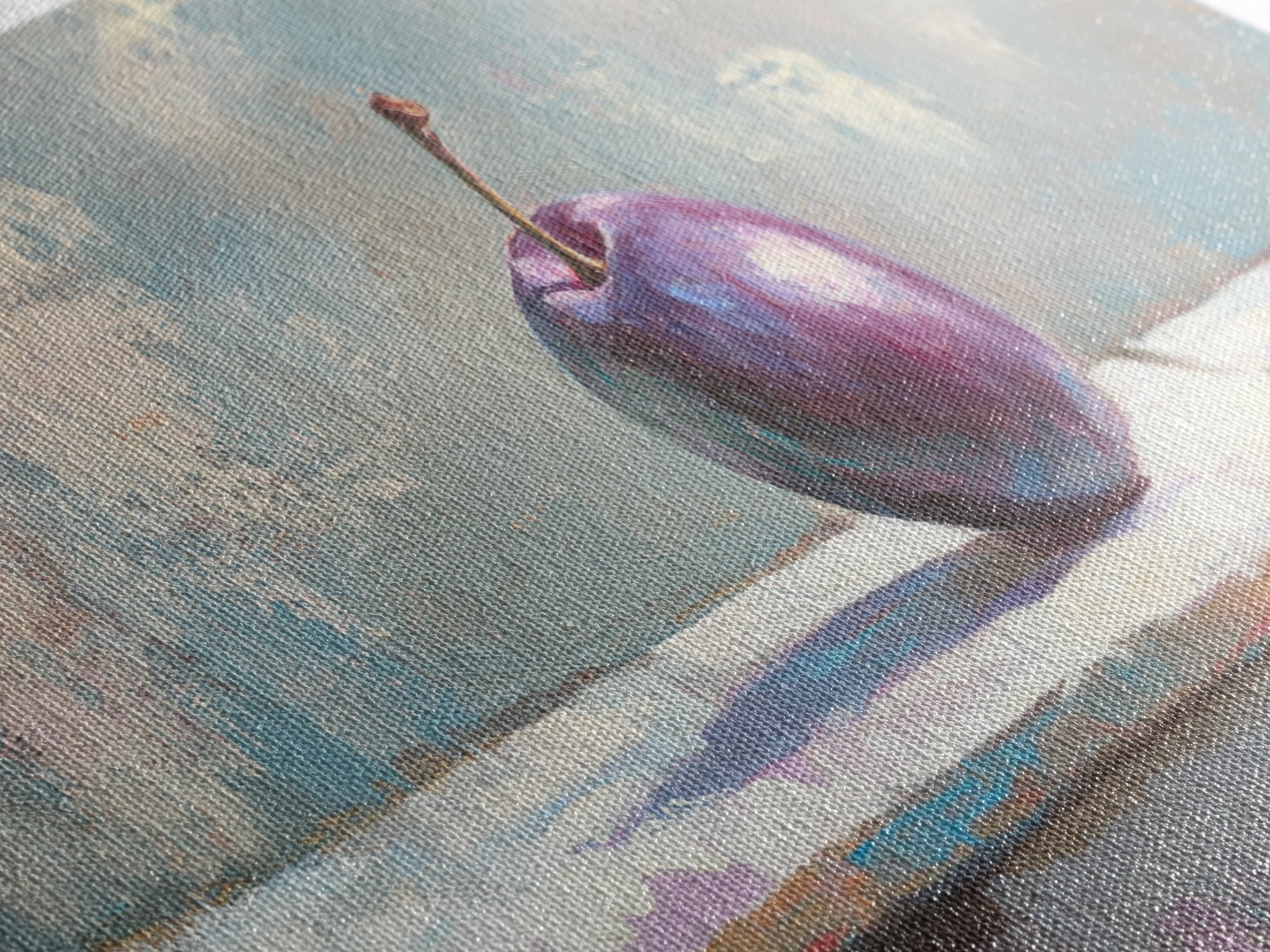 Single Purple Plum Still Life Canvas Print, Minimalist Kitchen Wall Art, Fruit Art Painting, Modern Rustic Home Decor Gift