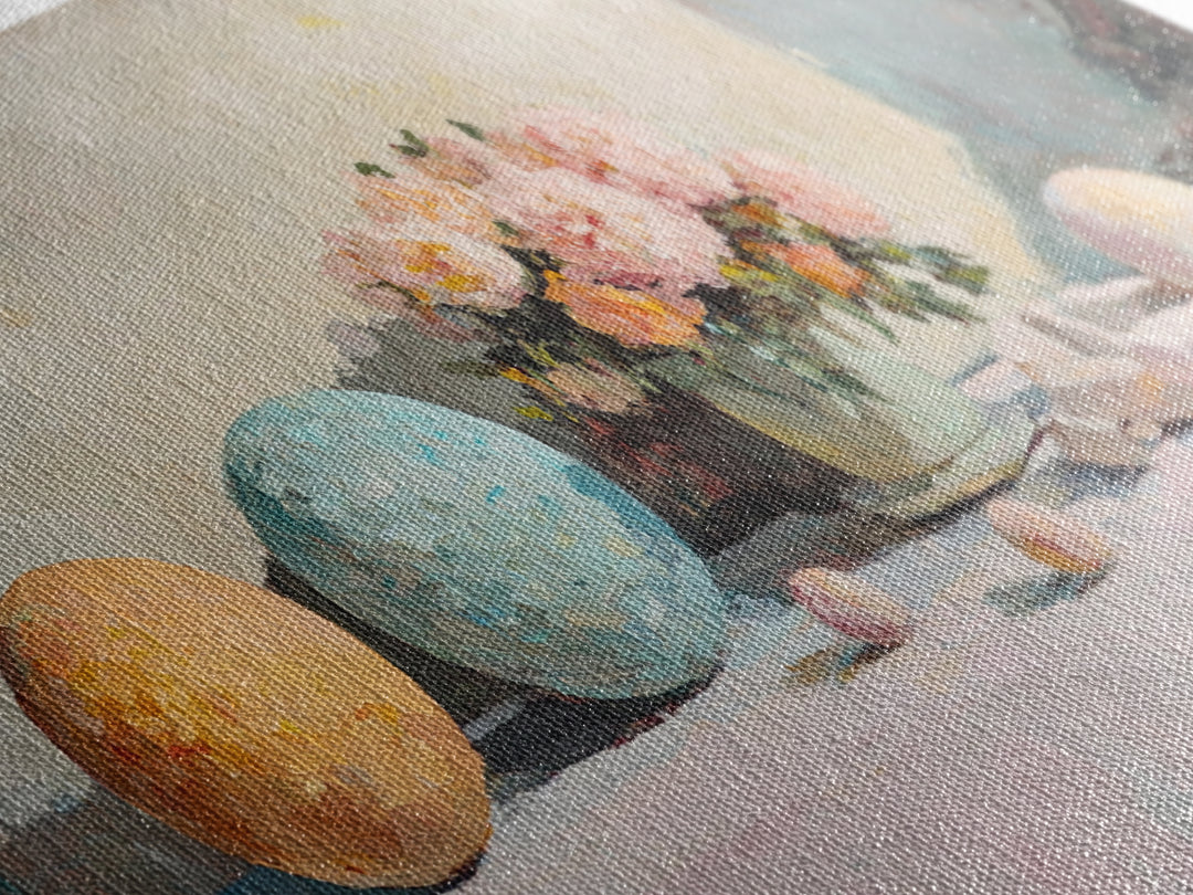 Pastel Orbs And Pink Flowers Canvas Print, Feminine Floral Wall Art, Dreamy Still Life Decor, Soft Bedroom Wall Decor For Her