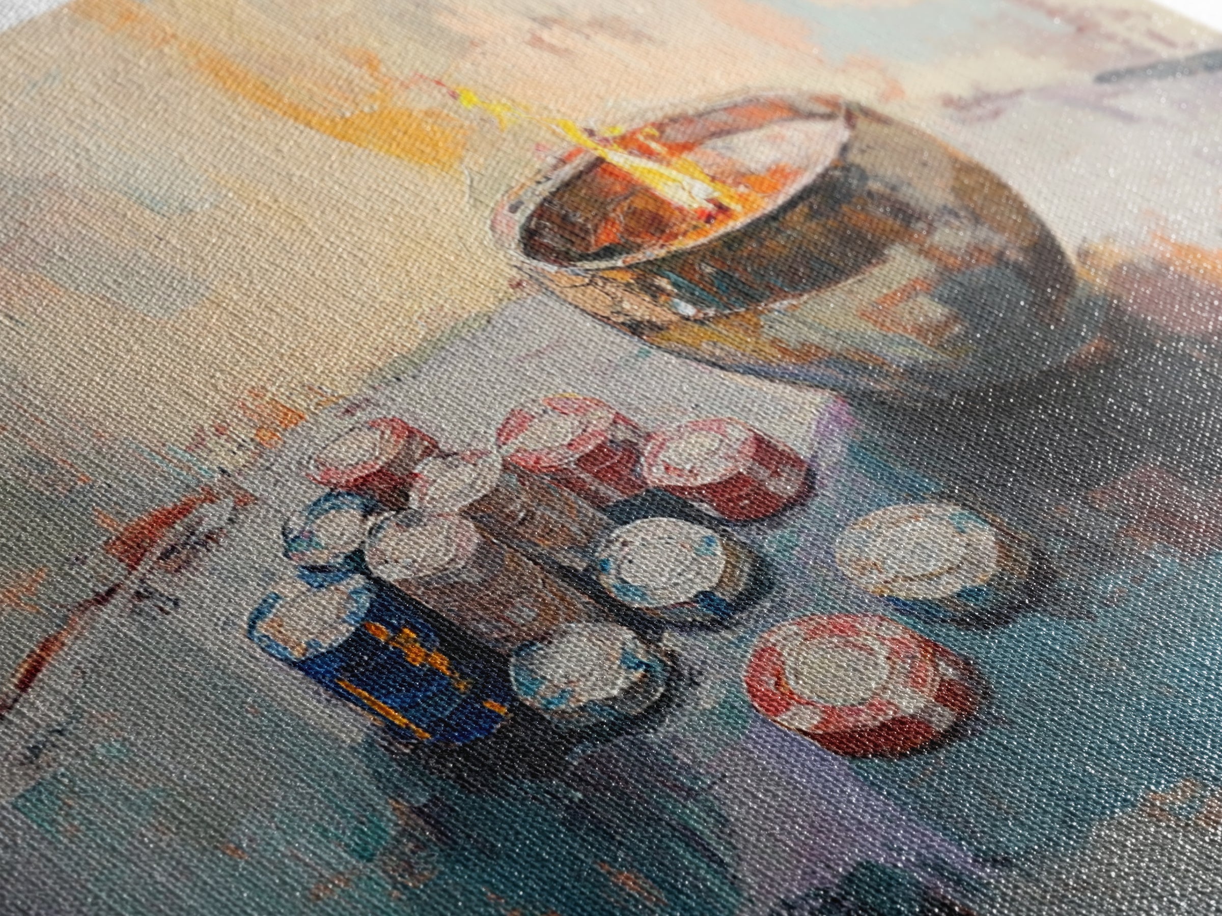 Glowing Candle Bowl And Poker Chips Canvas Print, Game Room Art, Bar Decor, Man Cave Decor, Moody Still Life, Gift For Him