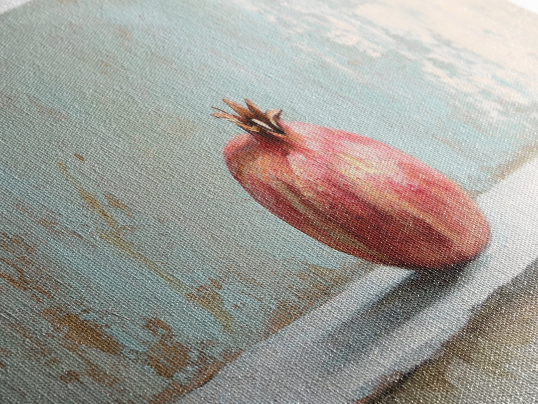 Single Pomegranate Still Life Wall Art, Fruit Painting, Kitchen Wall Art, Mediterranean Decor, Minimalist Food Art, Gift For Foodie