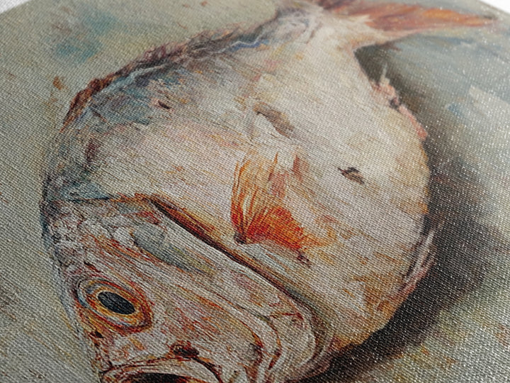 Rustic Whole Fish Oil Painting Wall Art, Coastal Kitchen Decor, Seafood Still Life, Nautical Dining Room Canvas Art Print