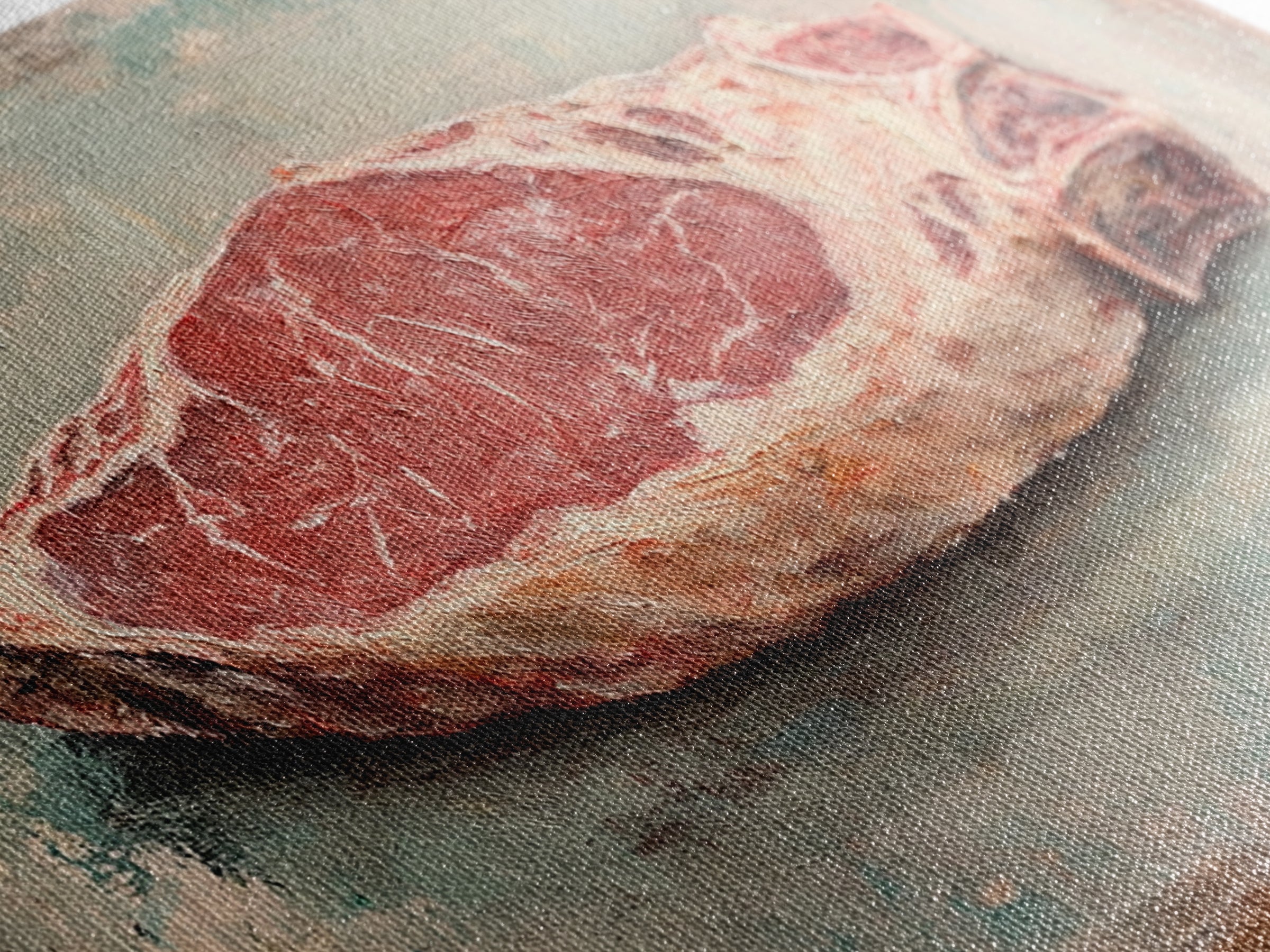 Raw Steak Oil Painting Canvas Print, Butcher Shop Kitchen Wall Art, Rustic Food Decor, Dining Room Art For Chefs, Restaurant Decor