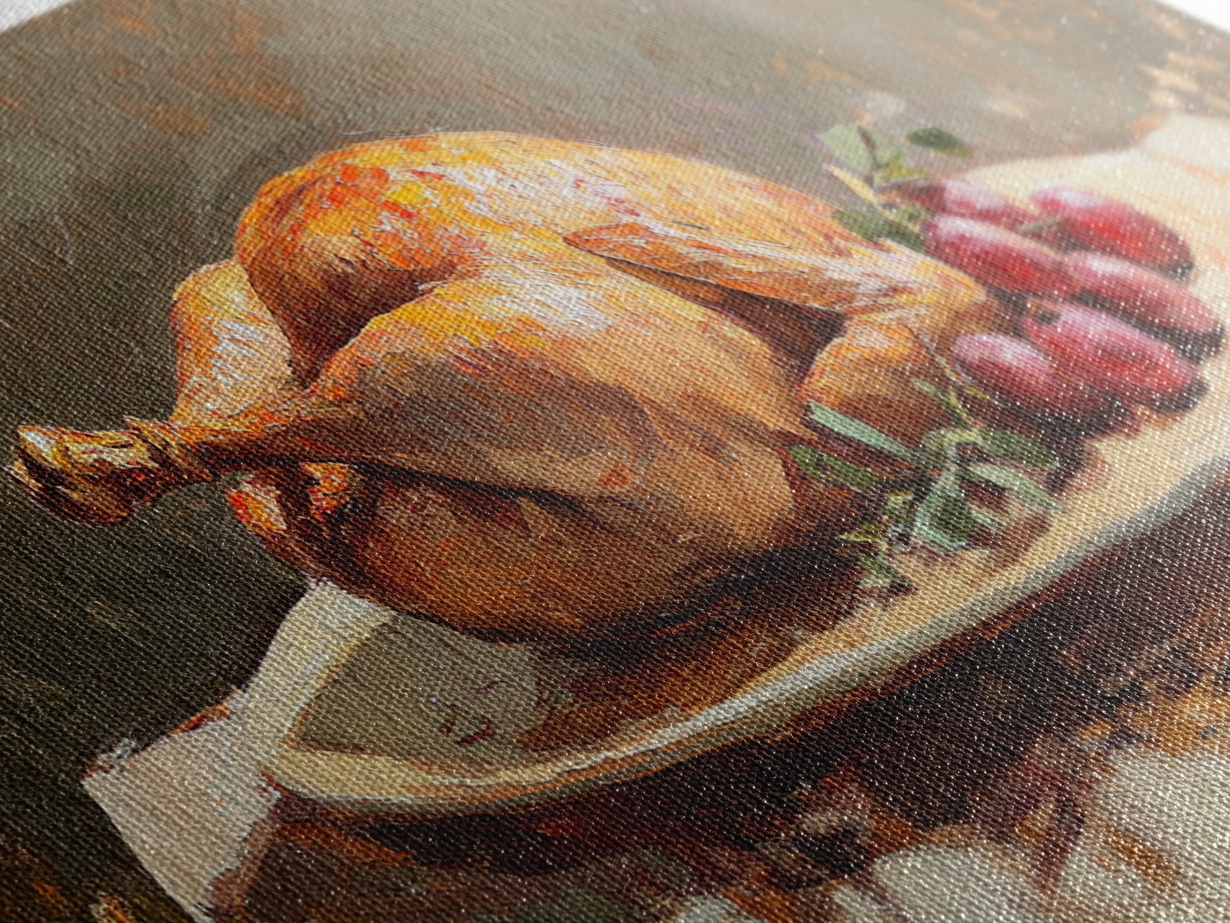 Roast Chicken And Grapes Oil Painting Wall Art, Rustic Kitchen Decor, Foodie Gift, Farmhouse Dining Room Canvas Print For Chefs