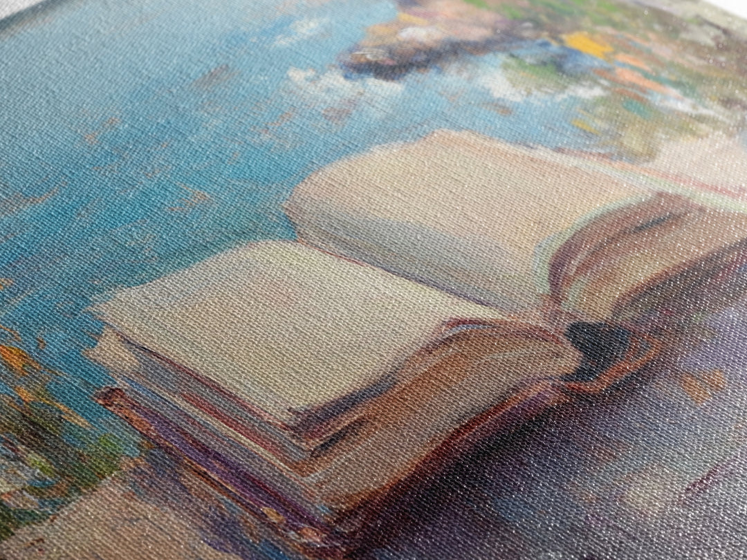 Open Book By The Lake Wall Art, Reading Nook Decor, Literary Art Print, Coastal Landscape Canvas, Book Lover Gift, Home Decor