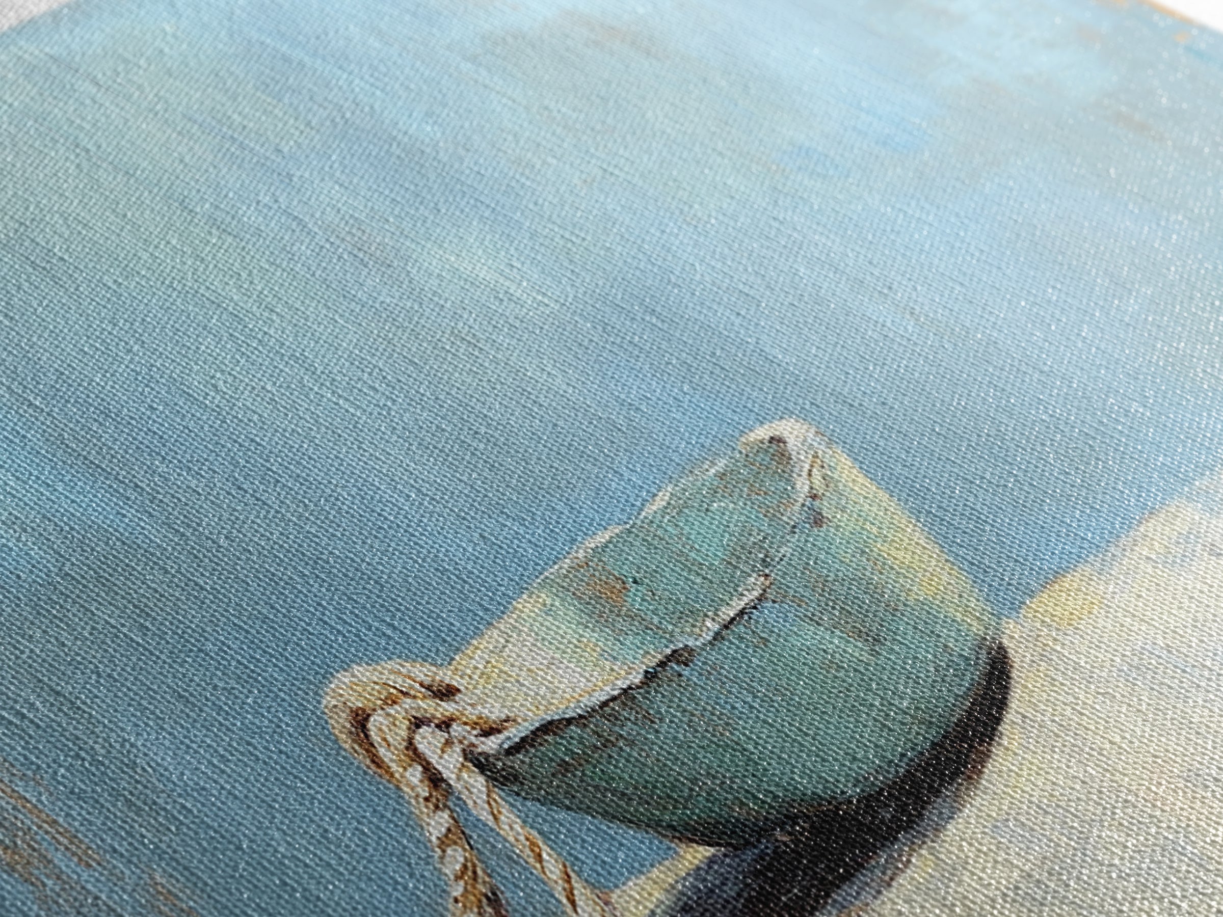 Weathered Blue Bowl With Rope Nautical Wall Art, Coastal Home Decor, Beach House Canvas Print, Minimalist Ocean Wall Decor