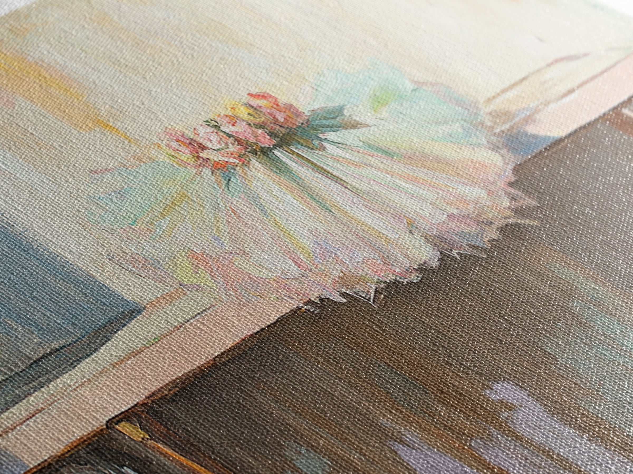 Pastel Ballet Tutu On Barre Wall Art, Girls Room Decor, Dance Studio Decor, Nursery Wall Art, Feminine Framed Canvas Print