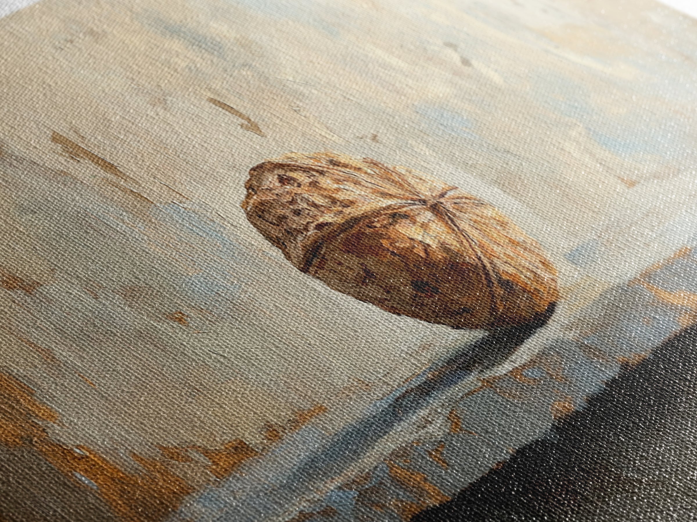 Walnut On Textured Ledge Minimalist Canvas Print, Wabi Sabi Wall Art, Neutral Wall Decor, Organic Modern Art, Earth Tone Decor