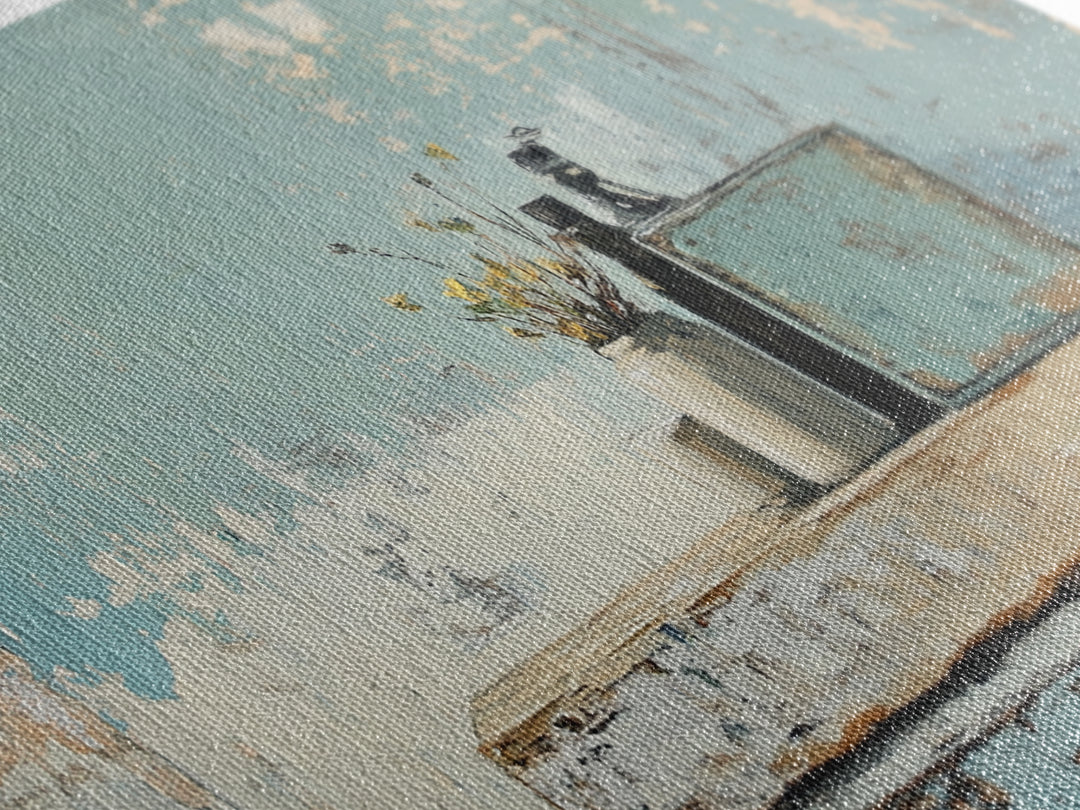 Rustic Blue Shelf Still Life Wall Art, Textured Coastal Farmhouse Kitchen Decor, Neutral Living Room Art Print, Housewarming Gift