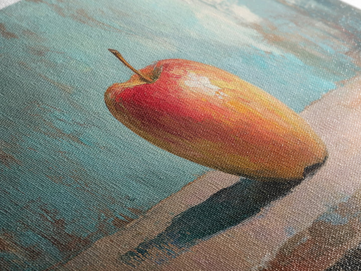 Single Red Apple Still Life Canvas Print, Kitchen Wall Art, Rustic Farmhouse Decor, Minimalist Foodie Gift For Chef Or Baker