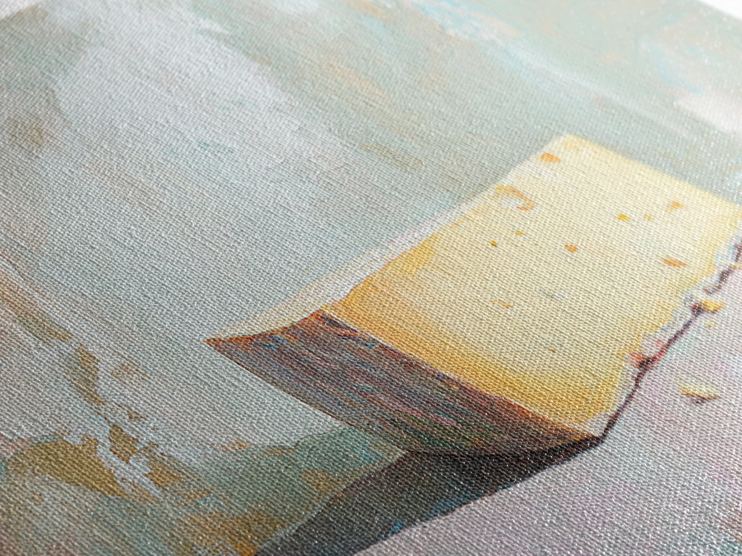 Minimal Cheese Wedge Still Life Wall Art, Pastel Kitchen Decor, Food Art Print, Modern Farmhouse Canvas, Gift For Foodie