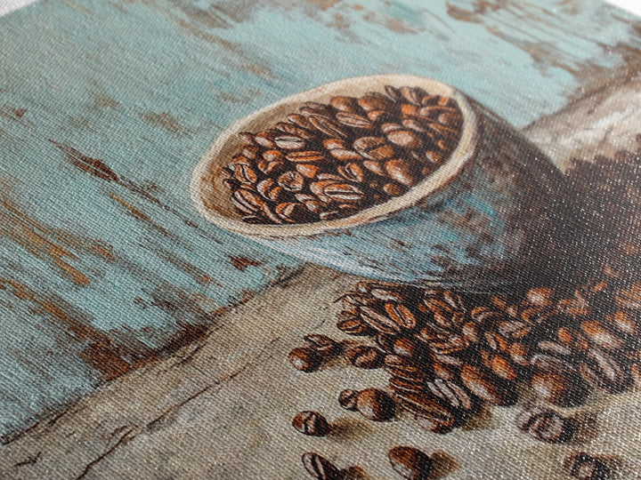 Coffee Beans In Weathered Blue Bowl Wall Art, Coffee Bar Canvas Print, Rustic Kitchen Decor, Cafe Wall Art, Gift For Coffee Lover