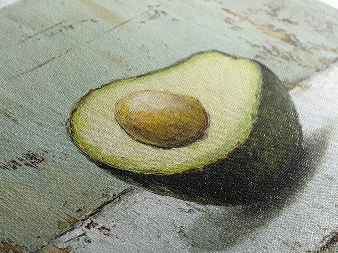 Avocado Half Still Life Canvas Print, Modern Kitchen Wall Art, Foodie Gift, Minimalist Food Art For Dining Room Decor And Home Decor
