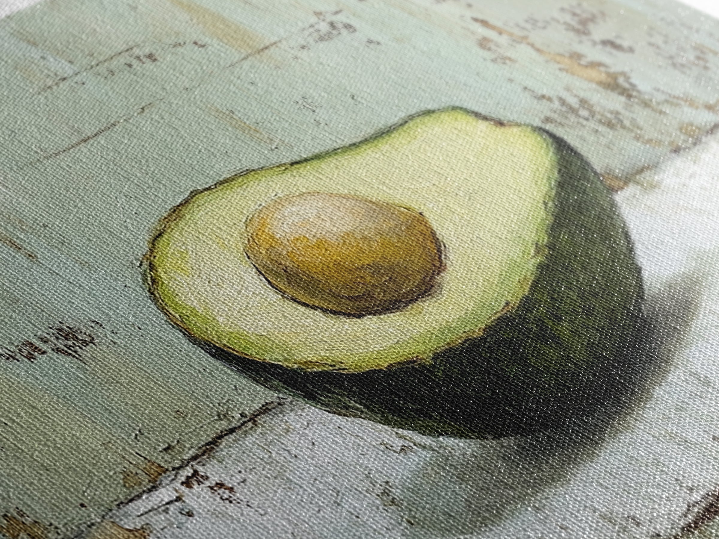 Avocado Half Still Life Canvas Print, Modern Kitchen Wall Art, Foodie Gift, Minimalist Food Art For Dining Room Decor And Home Decor