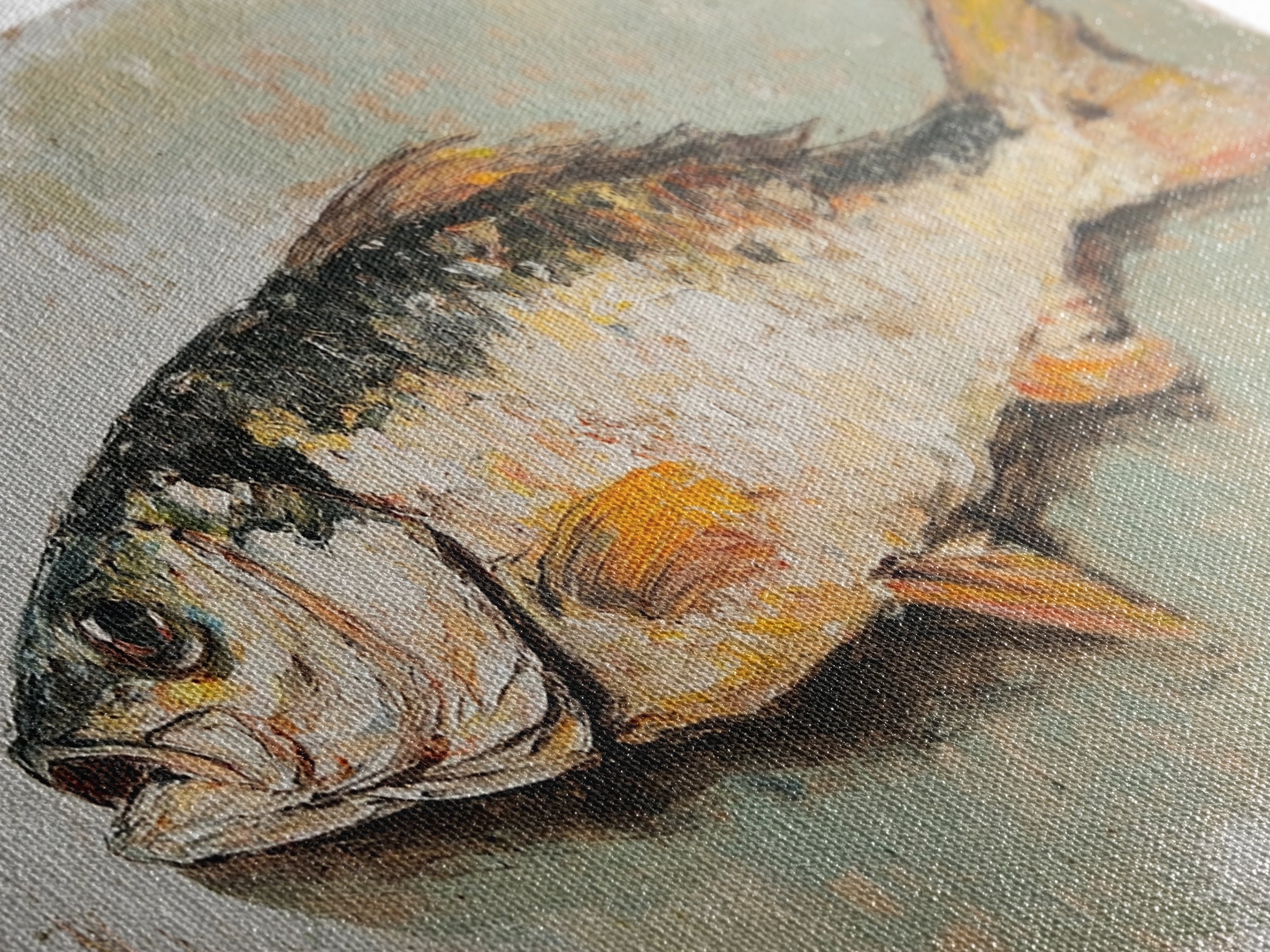 Rustic Fish Still Life Canvas Print, Coastal Kitchen Wall Art, Seafood Wall Decor, Nautical Home Decor For Lake House Gift